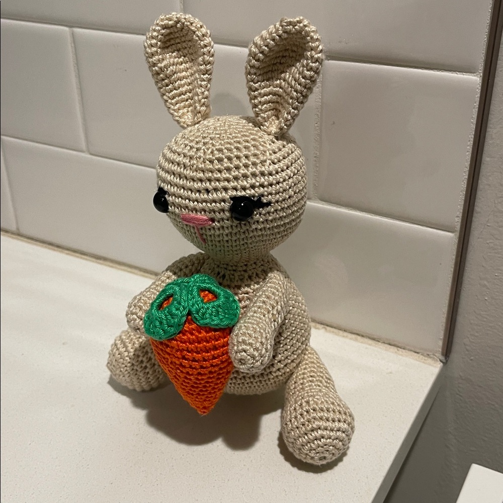 Handcrafted Spring Easter Bunny Rabbit Holiday Decor Amigurui Crochet Carrot - Picture 3 of 10